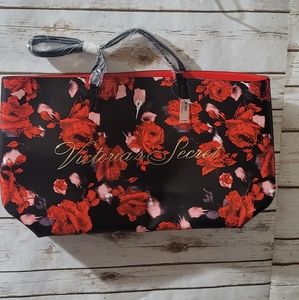 Victoria's secret large black tote with red roses